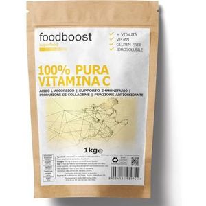 100% Vitamine C Poeder Pure 1 kg - foodboost - zonder additieven, conserveringsmiddelen, zoetstoffen. Voor collageen, immuunondersteuning, botten en gewrichten. Italiaans merk