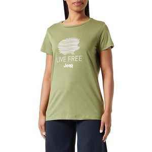 JEEP O102924-E100 J Dames T-shirt met egelmotief - Live Free Print Large J23W Dames Olijfgroen S, Olijfgroen, S