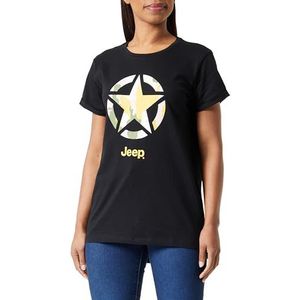 JEEP O102927-B000 Dames T-Shirt Oversized - Sterprint onderkant schors Camouflage - Mouwen met Revers J23W Dames Zwart M, Zwart, M