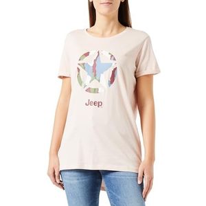JEEP O102927-P558 Dames T-Shirt Oversized - Sterprint onderkant schors Camouflage - Mouwen met Revers J23W Dames Powder Rose XS, Poederroos, XS