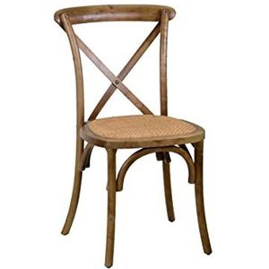 Vacchetti stoel van hout, crossbruin, zitting met vlechtwerk, stapelbaar, medium