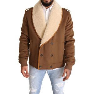 Dolce Gabbana - Double Breasted Shearling Jacket - Bruin/Wit - 72% Virgin Wool