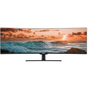 Nilox NXMMELED49CRVD Curved Monitor 49 inch Ultra Wide met ELED-technologie en VA-paneel, monitor 144Hz en HDR 400, responstijd 1ms, FreeSync Premium en soundbar achter, HDMI en DP