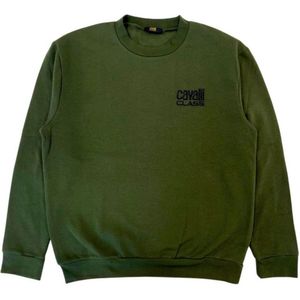 Cavalli Class - Groene Geborduurde Trui - Heren - Katoen - Ronde Hals