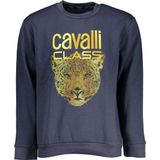 Cavalli Class - Elegant Blauw Fleece Sweatshirt - Heren - Hoodie