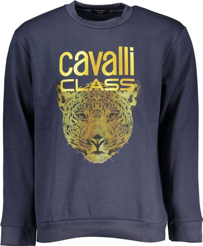 Cavalli Class - Elegant Blauw Fleece Sweatshirt - Heren - Hoodie