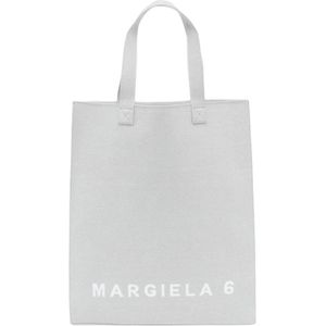 Maison Margiela, Tassen, Dames, Grijs, ONE Size, Polyester, Zilveren Logo Print Tote Bag