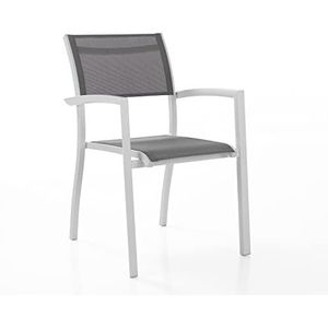 Wink Design Nantes Set van 2 stoelen met armleuningen voor buiten/binnen, stoel, grijs, wit, mat, H86 x 56 x 62 cm