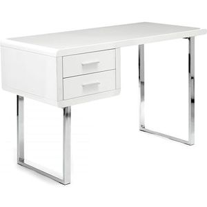 Wink Design Fay Bureau met 2 laden, wit glanzend, chroom, 120 x h 71,5 x 55 cm