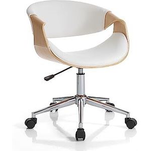 Wink Design Derby Oak bureaustoel, metaal, eiken, wit, chroom, 54 x 55 x H73/83 cm