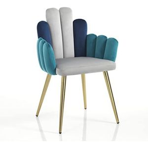 Wink Design Amabel gestoffeerde stoel, grijs, groen, blauw, glanzend goud, 60 x 57 x 87 cm