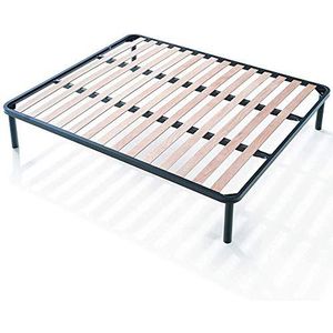 Evergreenweb - Tweepersoons houten Lattenbodem 150x200 Orthopedisch, Versterkt 4 Afneembare Poten, Ijzeren Structuur, Ingebouwde bedbodem voor alle soorten Bedden en Matrassen Aanbieding