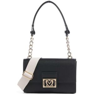 Love Moschino, Tassen, Dames, Zwart, ONE Size, Zwarte dames tas met gouden metalen logo plaat