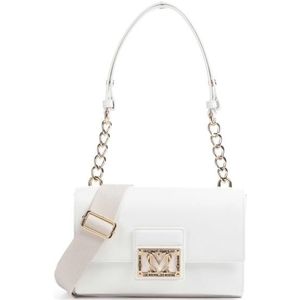 Love Moschino, Tassen, Dames, Wit, ONE Size, Witte Dames Tas met Gouden Metalen Logo Plaat