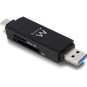 Ewent Compacte USB 3.1 Gen1 (USB 3.0) Kaartlezer met een USB-C en USB-A connector EW1075