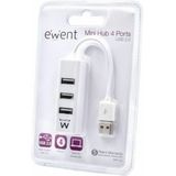 Ewent EW1122 Mini-Hub, 4 poorten, USB 2.0, wit