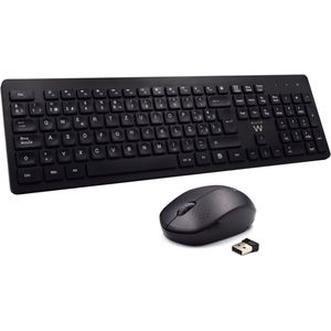 Ewent EW3256 Draadloos toetsenbord en muis 2,4 GHz, QWERTY Spaans Chiclet draadloos toetsenbord stille muis draagbare lange batterijduur zwart