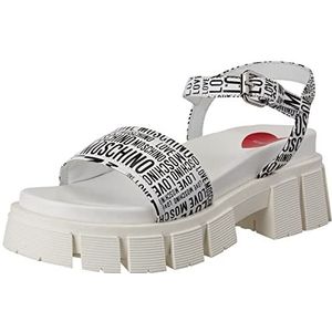 Love Moschino, Schoenen, Dames, Wit, 38 EU, Witte Platte Sandalen voor Dames - Maat 40