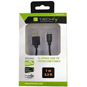 Techly ICOC MUSB-A-010S USB-kabel USB A Micro-USB B zwart - USB-kabel (USB A, Micro-USB B, 2.0, stekker/stekker, 480 Mbit/s, zwart)