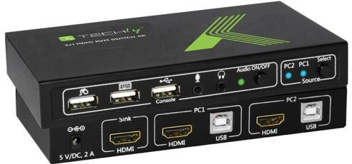 Techly 2x1 USB HDMI KVM Switch 4Kx2K IDATA KVM-HDMI2U KVM-switch Zwart