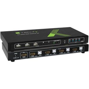 Techly 4x1 USB HDMI KVM Switch 4Kx2K IDATA KVM-HDMI4U KVM-switch Zwart