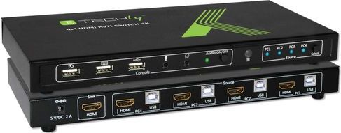 Techly 4x1 USB HDMI KVM Switch 4Kx2K IDATA KVM-HDMI4U KVM-switch Zwart