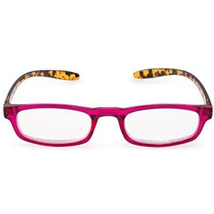 Contacta, Hug Lunettes de lecture pour homme et femme, lunettes de cou autonome, tiges allongées et courbes, couleur framboise avec tige Demi, dioptrie +3,00, boîte avec étui à lunettes, 19g