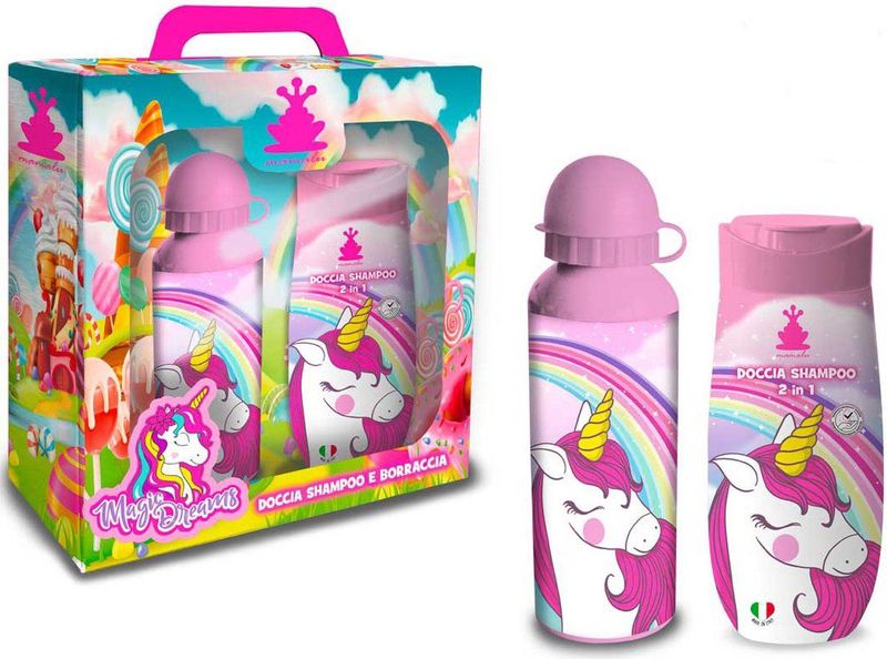 Unicorn Set Douchegel & Shampoo, Magic Dreams + Drinkfles - 500ml | 300ml - Multikleur