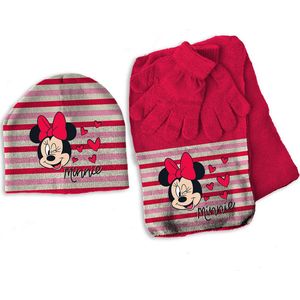 Disney Minnie Mouse Set muts, sjaal en handsch enen, Heart - ONE SIZE 3-6 jr - Acryl / Elastaan - Rood