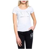 Armani Exchange Dames T-shirt met strass logo, Wit.
