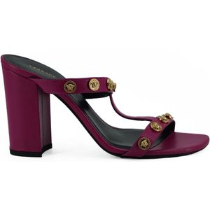 Versace - Kalfsleren Hakken - Paars - Italiaans Leer - Open Teen Ontwerp