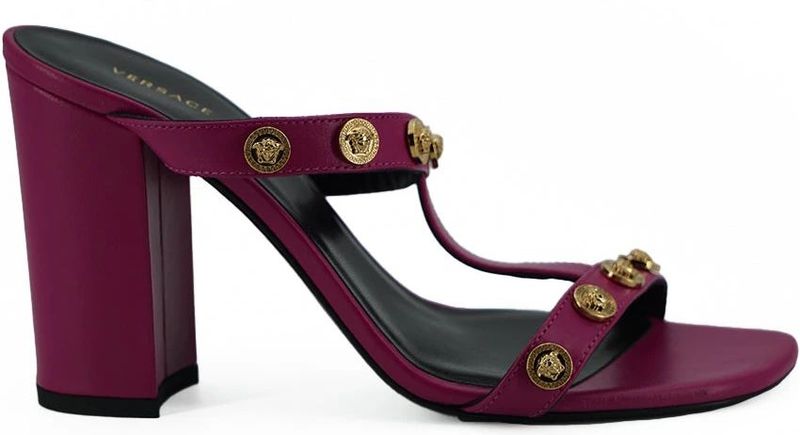 Versace - Kalfsleren Hakken - Paars - Italiaans Leer - Open Teen Ontwerp