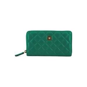 Versace Groene Gewatteerde Leren Rits Portemonnee , Green , Dames , Maat: ONE Size