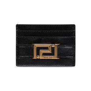 Versace Leren Creditcardhouder met Gouden Metaal , Black , Dames , Maat: ONE Size