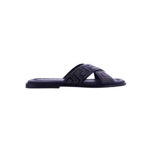 Versace Zwarte Sandaal - Regular Fit - Geschikt voor Warm Klimaat - 100% Leer , Black , Heren , Maat: 42 EU