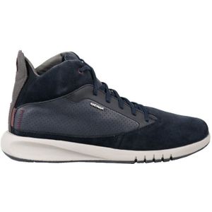 Geox, Vetersneakers met geperforeerde zijkanten en leren zool Blauw, Heren, Maat:42 EU