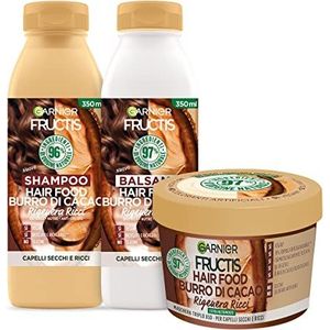 Garnier Fructis Hair Food Cacaoboter Set met shampoo, conditioner en masker voor droog en krullend haar, tot 98% ingrediënten van natuurlijke oorsprong, siliconenvrij
