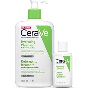 CeraVe Vochtinbrengende gezichts- en lichaamsreiniger, voor normale tot droge huid, met hyaluronzuur, 473 ml + Travel Size vochtinbrengende reiniging, 20 ml