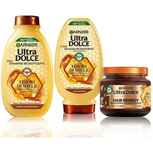 Garnier Ultra Sweet Set honingschatten, acaciahoning en bijenwas, routine shampoo 300 ml + balsem 250 ml + 340 ml masker voor beschadigd haar