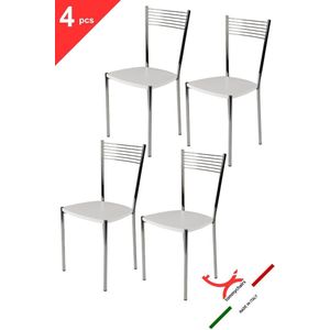 Tommychairs Elegance - Eetkamerstoelen - Set van 4 - Chroom & Wit - Hout