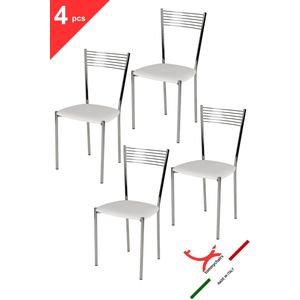 Tommychairs Elegance - Eetkamerstoelen - Set van 4 - Chroom & Wit - Kunstleer