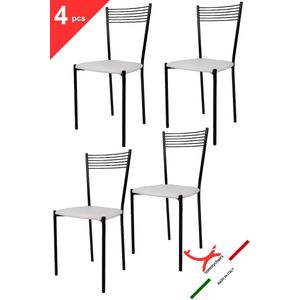 Tommychairs Elegance - Eetkamerstoelen - Set van 4 - Zwart & Wit - Kunstleer & Metaal