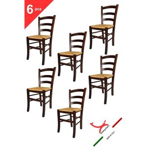 Tommychairs Venezia - Eetkamerstoelen - Set van 6 - Walnoot - Rotan