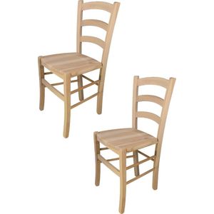 Tommychairs - Set van 2 klassieke stoelen model Venezia. Zeer geschikt voor keuken, bar en eetkamer, sterke structuur in gepolijst beukenhout, niet behandeld, 100% natuurlijk en zitting in hout