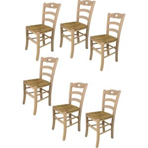 Tommychairs Savoie - Eetkamerstoelen - Set van 6 - Naturel - Rotan & Hout