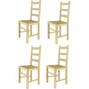 Tommychairs Rustica - Eetkamerstoelen - Set van 4 - Naturel - Rotan & Hout