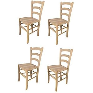 Tommychairs - Set van 4 klassieke stoelen model Venezia. Zeer geschikt voor keuken, bar en eetkamer, sterke structuur in gepolijst beukenhout, niet behandeld, 100% natuurlijk en zitting in hout