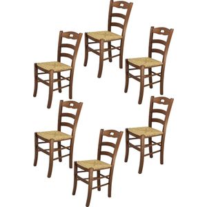 Tommychairs Savoie - Eetkamerstoelen - Set van 6 - Licht Walnoot - Rotan