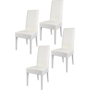 Tommychairs - Set van 4 moderne stoelen model Luisa. Zeer geschikt voor keuken, eetkamer, maar ook voor de horeca. In het wit gelakte frame met wit imitatieleder stoffering