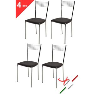 Tommychairs - Set van 4 moderne stoelen model Elegance. Zeer geschikt voor keuken, eetkamer, maar ook voor de horeca. Verchroomd stalen frame met imitatie lederen stoelzitting in de kleur moka